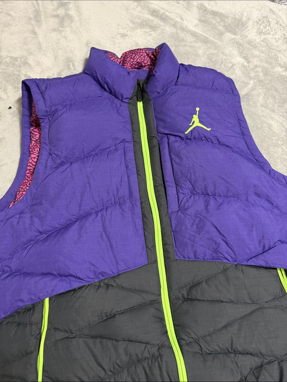 Jordan Purple & Black Puffer Vest with Lime Accents